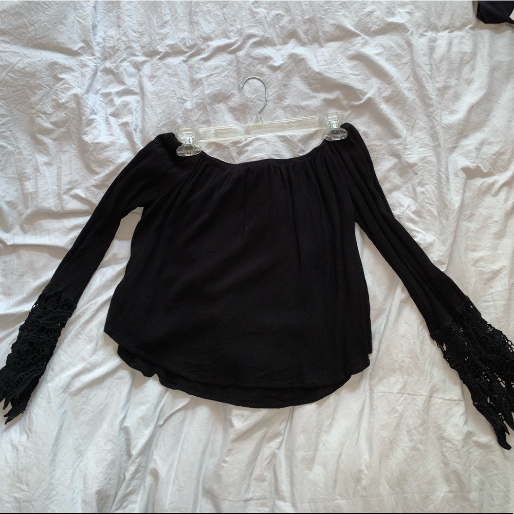 Black Lacy Long Sleeve Blouse